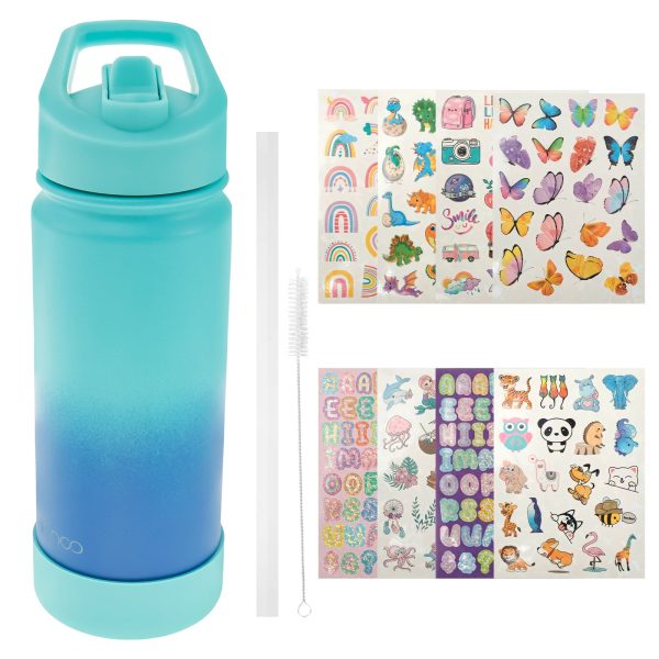 Kids Water Bottle,16oz Kids Water Bottle with Straw and Stickers, Stainless Steel Vacuum Double Wall Insulated cup for School,Gifts for Boys and Girls