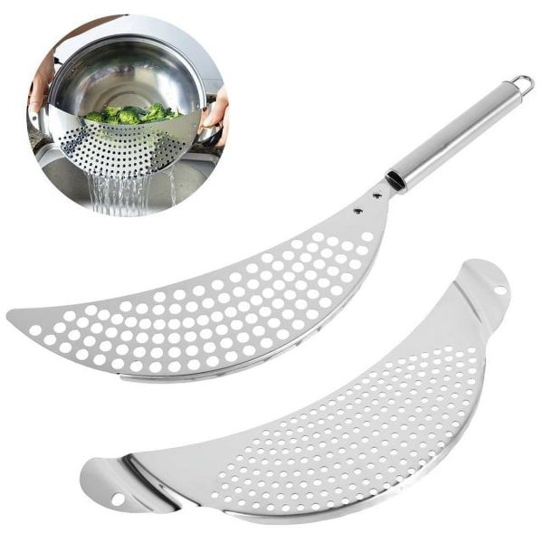 Duety 2Pcs Pot Strainer Set Stainless Steel Pasta Colander with Handle Heat Resistance Food Strainer Heavy Duty Multipurpose Veggies Drainer for Kitchen Pots Pans Bowls