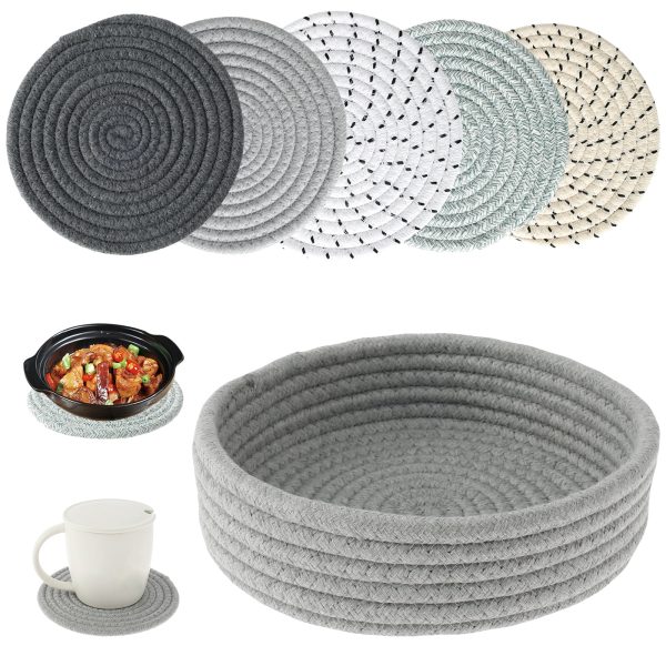 Jetcloudlive 7 Inch Trivets for Hot Dishes,Hot Pots and Pans,Thick Heat Resistant Large Coaster,Multifunctional Hot Pads for Table & Countertop with Storage Basket,5 Pcs