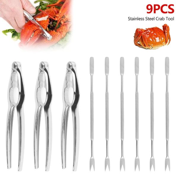 Seafood Tools Set Leg Sheller with 6Pcs Stainless Steel Forks and 3Pcs Zinc Alloy Lobster Crab Crackers Nut Cracker Shellfish Lobster Leg Opener Heavy Duty Kitchen Set