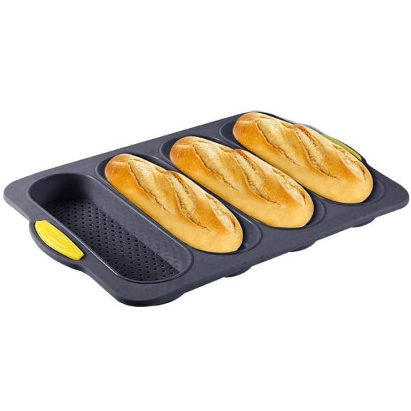 Hvxrjkn 4 Slot Silicone Baguette Pan,Silicone Baguette Mold Non-Stick French Bread Baking Pan Loaf Baking Pan 4 Grid Bread Pan Professional Hot Dog Bun Tray Mold