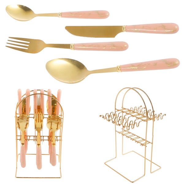 Gold Stainless Steel 24 Pieces Flatware Set with Silverware Holder,Golden Silverware Set,Anti-rust Stainless Steel Gold Cutlery Set Utensils Including Fork Spoon and Knife