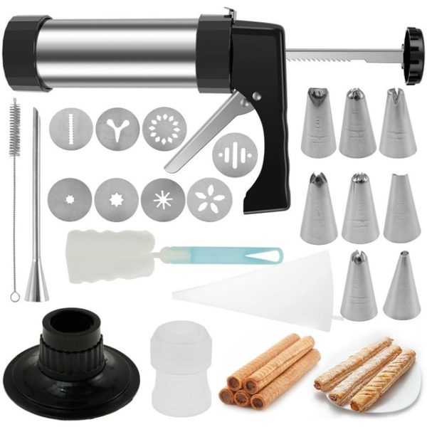 Churro Maker Machine Stainless Steel Cookie Press Kit DIY Cookie Maker Machine with 6 Icing Nozzles Multifunctional Cookies Maker Kit for Making and Decorating Cookies Biscuits