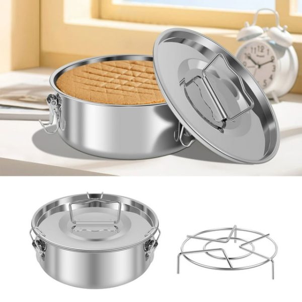 Flan Pan with Lid and Handle Stainless Steel Flan Pan Mold with 3 Locks Round Flan Maker Multifunctional Flan Pan Mold Flan Making Pot with Rack for Cooking Baking Cake Tarts