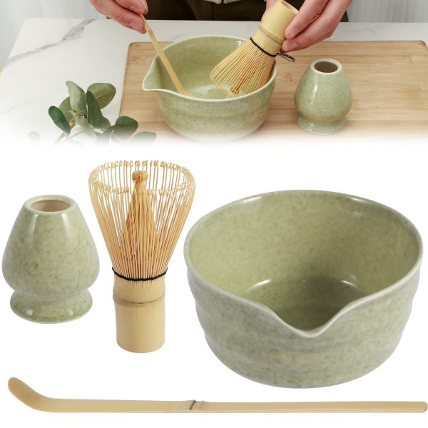 Jetcloudlive 4Pcs Matcha Whisk Set Elegant Matcha Tea Set Reusable Matcha Making Kit with Ceramic Matcha Bowl Matcha Whisk Holder Bamboo Matcha Whisk and Bamboo Scoop