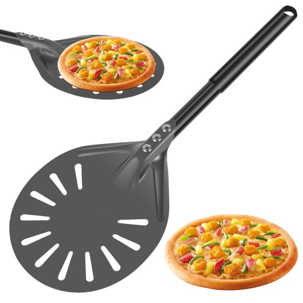 Jetcloudlive Pizza Turning Peel with Long Handle Aluminum Pizza Peel Spinner Perforated Pizza Turner Spinner Non-Stick Pizza Paddle Scratch Resistant Pizza Peel Paddle for Home Oven