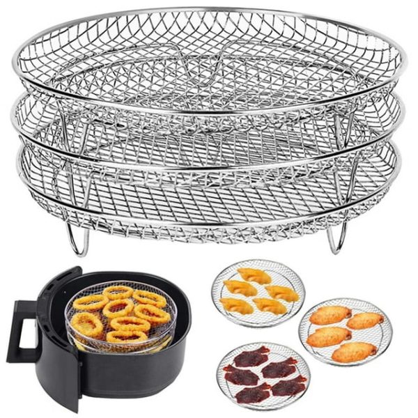 Xiyztok 3 Pieces Stackable Dehydrator Stainless Steel Round Air Fryer Rack