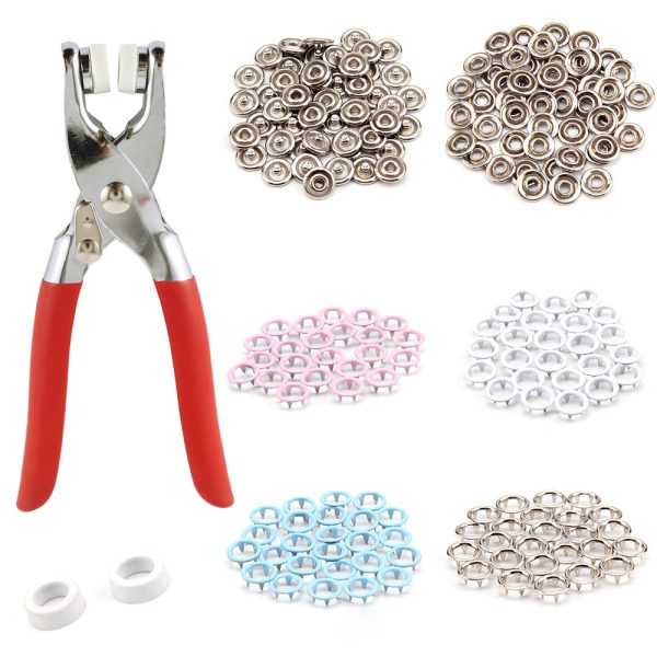 Jetcloudlive 200pcs Sewing Snap Buttons Snap Fasteners Tool Metal Snaps Buttons with Fastener Pliers Press Grommets Snap Fasteners Mixed Colors Leather Rivets Buttons Stainless Steel Prong Ring Button