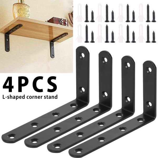 Hvxrjkn 4pcs Shelf Bracket Heavy Duty Black Steel L Corner Brace, Decorative Joint Angle Bracket for Shelf 5 InchX3 Inch Shelves Wall Hanging Bracket with Screws