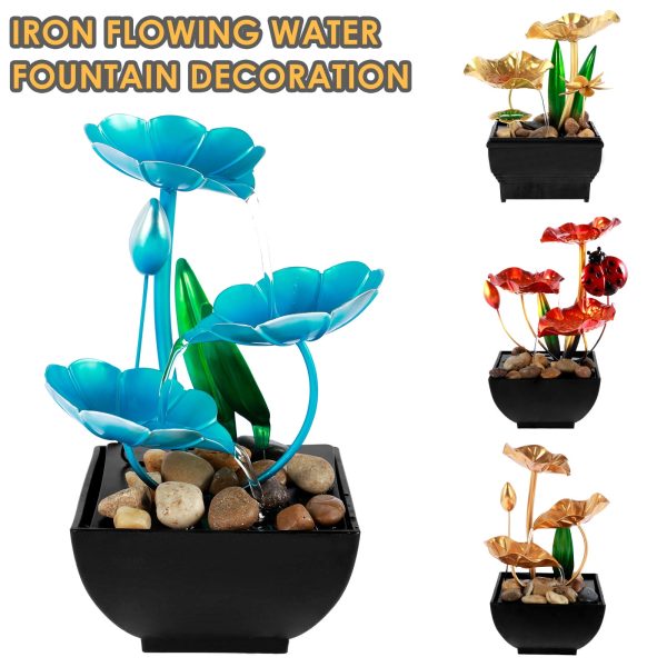 EUWBSSR Waterfall Fountain Indoor, 9.36 x 6.24 x 5.46 inch., Metal Plastic Blue Lotus