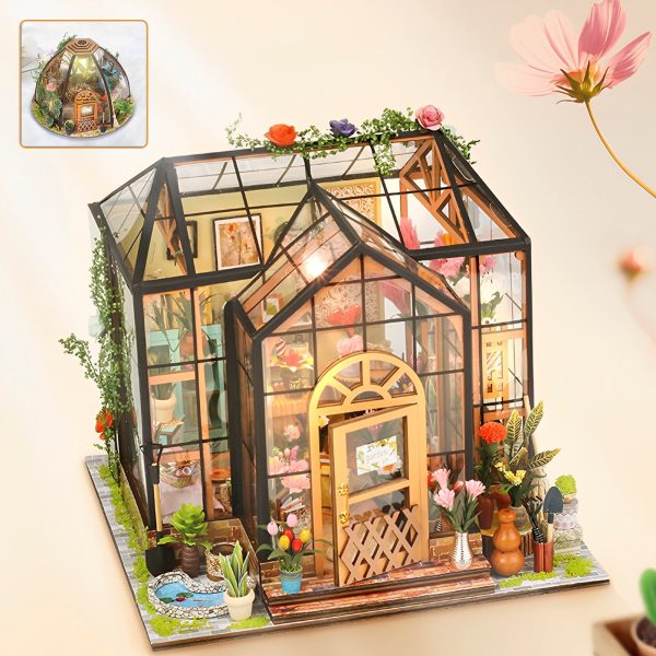 EUWBSSR DIY Miniature House Kit, Dollhouse Model with LED Light, Assembled Size 200×200×180 mm