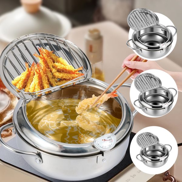 Lieonvis Deep Fryer 2.2 L Stainless Steel Frying Pot with Thermometer