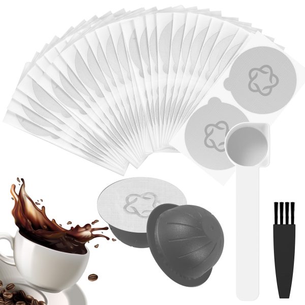 Jetcloudlive Aluminum Foils Lids Sealswith Spoon and Brush-Reuse Capsules Coffee Pods 100Pcs,Compatible with Nespresso Vertuoline Vertuo,Coffee Pods Cover Seals 58mm/62mm