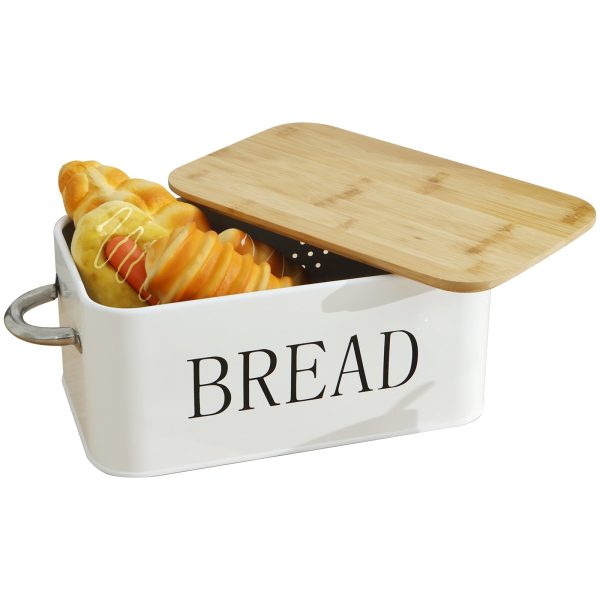 Hvxrjkn Bread Box with Bamboo Cutting Board Lid and Handle Metal Bread Storage Container Vintage Bread Organizer 30x18.5x13.5cm Bread Keeper for Countertop