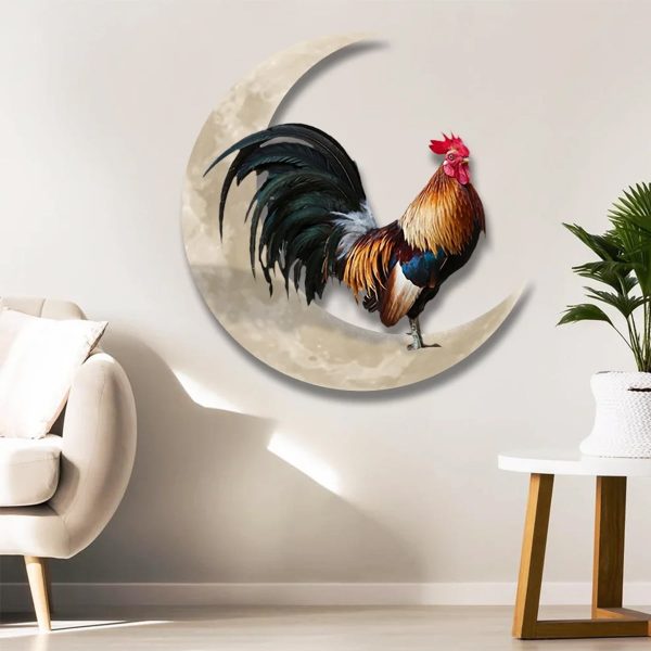 Hvxrjkn Rooster Moon Metal Wall Decor Unique Rooster Moon Wall Hanging Sign Durable Wall Arts Pendant for Outdoor Indoor Home Wedding Wall Decoration