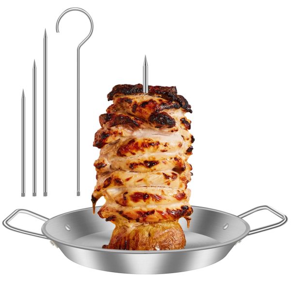 Jetcloudlive Al Pastor Skewer for Grill,Stainless Steel Vertical Skewer,Brazilian Spit Stand with 3 Removable Spikes &Hanger,Perfect for Tacos Al Pastor,Shawarma,Kebabs on Smoker,Oven,BBQ.