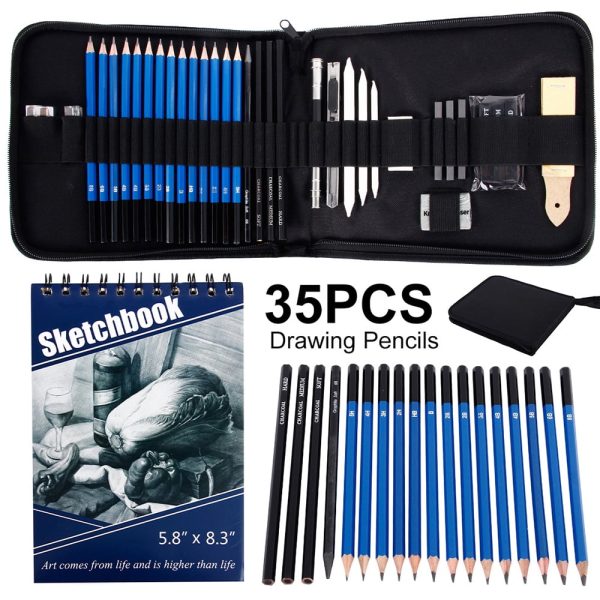 Hvxrjkn Drawing Pencils Set,35Pcs Artist Sketch Tool Drawing Set Sketching Art Graphite Pencil Kit for Adults Kids Drawing Sketching