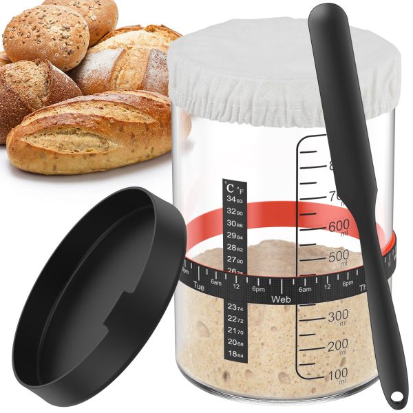 Jetcloudlive Sourdough Starter Jar,Sourdough Starter Kit with Date Marked Feeding Band,Thermometer,Cloth Cover & Spatula,Reusable Sourdough Bread Baking Supplies,Home Baking Supplies