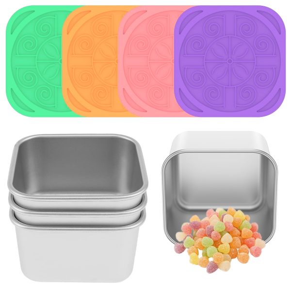 4Pack Stainless Steel Snack Containers Snack Box, Metal Food Storage Containers With Lid Snack Cups for Toddlers, Easy Open Stackable Small Lunch Box for Daycare School Travel (6oz)