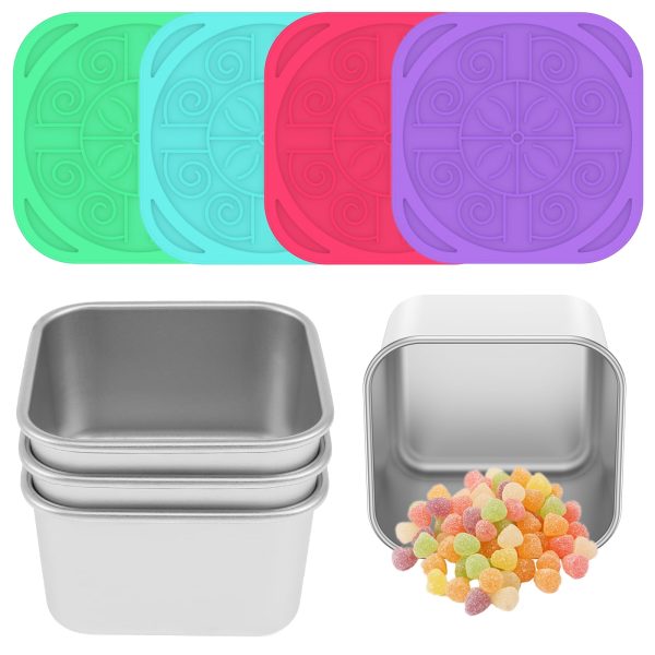 4Pack Stainless Steel Snack Containers Snack Box, Metal Food Storage Containers With Lid Snack Cups for Toddlers, Easy Open Stackable Small Lunch Box for Daycare School Travel (6oz)