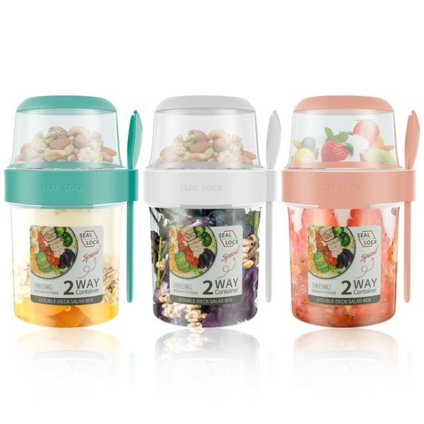 3Pcs Cereal Yogurt Cups Leak-Proof Salad Cups with Lid and Spoon Multipurpose Salad Container