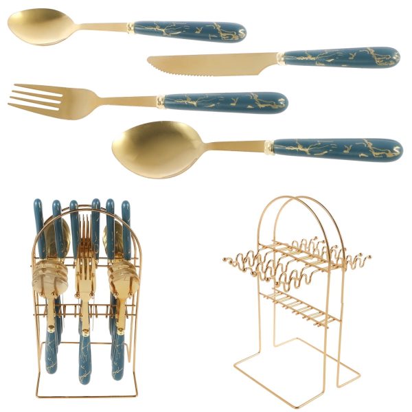 Gold Stainless Steel 24 Pieces Flatware Set with Silverware Holder,Golden Silverware Set,Anti-rust Stainless Steel Gold Cutlery Set Utensils Including Fork Spoon and Knife