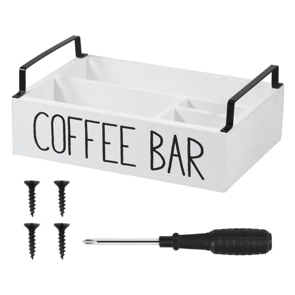 Coffee Station Organizer 4 Compartments Coffee Bar Accessories Organizer with 2 Handles Wood Coffee Pods Holder Storage Basket Versatile Coffee Organizer Station for Countertop Coffee Bar Decor