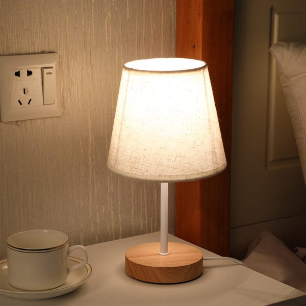 Small Table Lamp for Bedroom, Bedside Lamps for Nightstand, Wood Night Stand Light Lamp for Kids Room Living Room,Grey