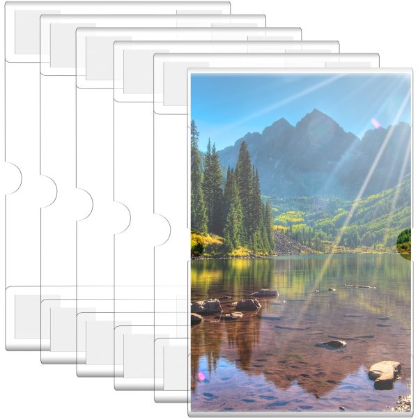 6Pcs Acrylic Picture Frames 4 x 6 inch Frameless Clear Photo Frame for Wall Self-Adhesive Frameless Picture Frames Hanging Picture Frames for Door Wall Exhibitions