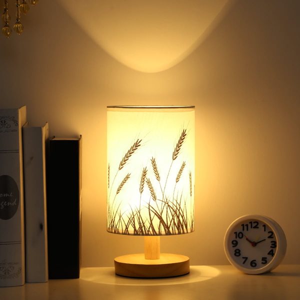 Xiyztok Touch Lamps for Bedside Table,Small Linen Table Lamps for Bedroom,Living Room,Dorm,Kids Room, Wood Round Flaxen Fabric Shade