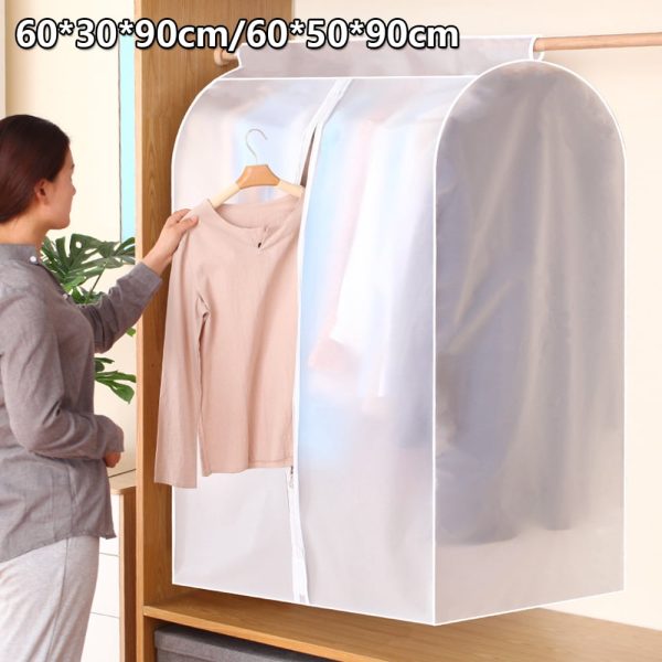 Garment Covers Breathable Dust-proof Polythene Hanging Clothes Covers Three-dimensional Translucent with Full Zipper for Closet Storage (60 * 50 * 90CM)