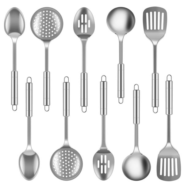 10Pcs Kitchen Cooking Utensils Set Metal Stainless Steel Spoons and Spatula Set with Ergonomic Handle Utensil for Cooking Kitchen Cooking Utensils Set Kitchen Gadgets Tools Set Spoons Spatula Sets