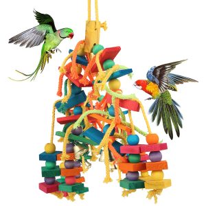 Rzvnmko Large Parrot Bird Toys,Colorful Wooden Blocks Beads Chewing Bird Toys for Parrots,Birds Macaw Toys Cockatoo Toys African Grey Parrot Toys Medium Parrots