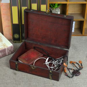 Rzvnmko Vintage Wooden Jewelry Box with Metal Lock for Jewelry Storage,Cards Collection,Gifts and Home Decoration