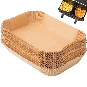 Rzvnmko Air Fryer Disposable Paper Liner 100pcs Non-stick Square Parchment Paper Heat-resistant Roasting Pad Oil-proof and Water-proof Baking Liner Compatible with Ninja Dual Air Fryer