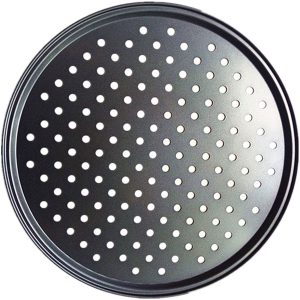 Rzvnmko Steel Pizza Pan with Holes 32CM Pizza Tray Baking Tray Non-stick Pizza Baking Pan Round Perforated Pizza Baking Pan for Home Restaurant Kitchen Oven Baking (Black)