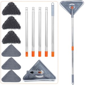 Rzvnmko Wall Cleaner Mop with Long Handle,Baseboard Cleaner ,with Extension Pole 25 to 85,6 Replacement Pads
