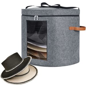 Rzvnmko Large Hat Storage Box for Women Men,19"D x 17"H Hat Box Organizer,Foldable Round Hat Boxes with Dustproof Lid for Stuffed Animal Toy Organizer Transparent Front Cover