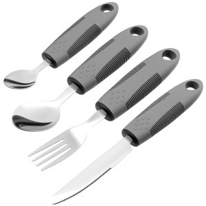 4 Pcs Adaptive Utensils Stainless Steel Built Up Utensils for Adults Complete Weighted Utensils Set Nonslip Easy Grip Silverware for Elderly and Persons with Shaking Hands
