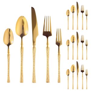 Jetcloudlive 20 Pcs Gold Silverware Set Small Waist Tree Pattern Stainless Steel Tableware Creative Hotel Tableware Steak Knife And Fork Spoon Dessert Fork Dishwasher Safe