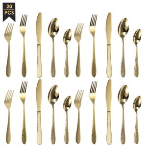 20 Pcs Silverware Set for 4 Stainless Steel Flatware Set Hammered Utensil Set Mirror Polished Cutlery Set Forks Knives and Spoons Set
