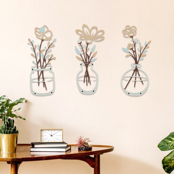 3 Pcs Metal Flowers Wall Arts - Rustic Farmhouse Decor Beige Minimalist Flower Wall Decors for Living room Bathroom Bedroom Dining Room-Housewarming Gifts 11.8x4.7 in