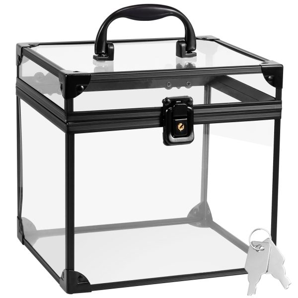 Hvxrjkn Clear Crown Box Clear Cosmetics Organizer Box with Padlock and Keys 7.9 x 6.7 x 7.5 Inch Toiletry Storage Box Portable Transparent Makeup Train Cases with Handle Toiletry Travel Case for Home