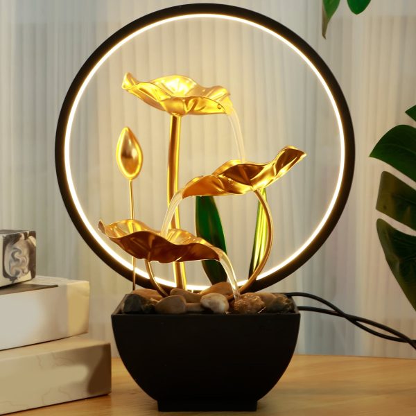 EUWBSSR 11.4inch Tabletop Water Fountain USB Powered Natural Rocks LED Ring Lights Tall Desktop Waterfall Home Office
