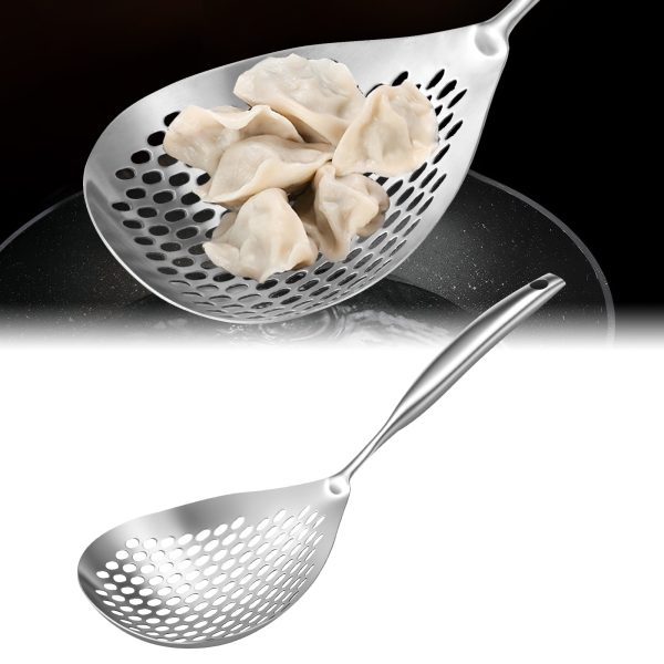 Slotted Spoon 304 Stainless Steel Skimmer Spoon with Long Handle Efficient Skimmer Ladle Multifunctional Strainer Spoon for Kitchen Frying Cooking Draining