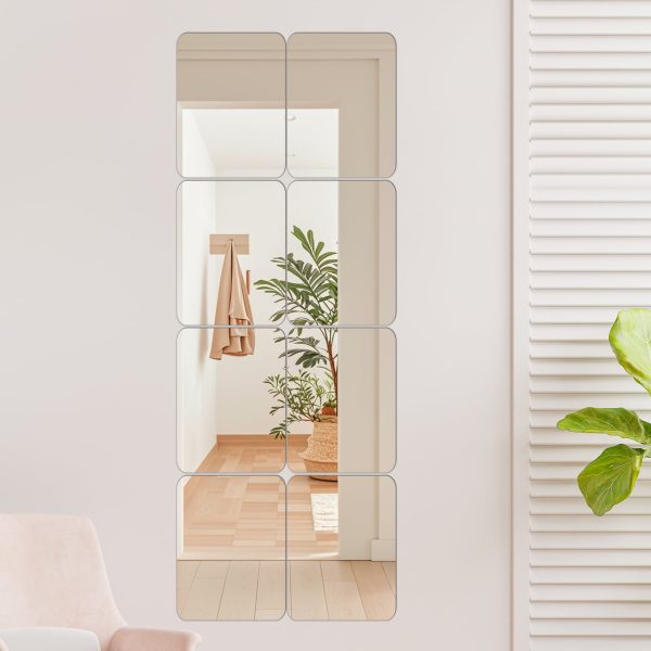 4/8Pcs Acrylic Mirror Tiles Reflective Self Adhesive Mirror Tiles 2mm Thick Flexible Mirror Sheets Decorative Stick on Mirrors for Home Bathroom Bedroom Wall Decor