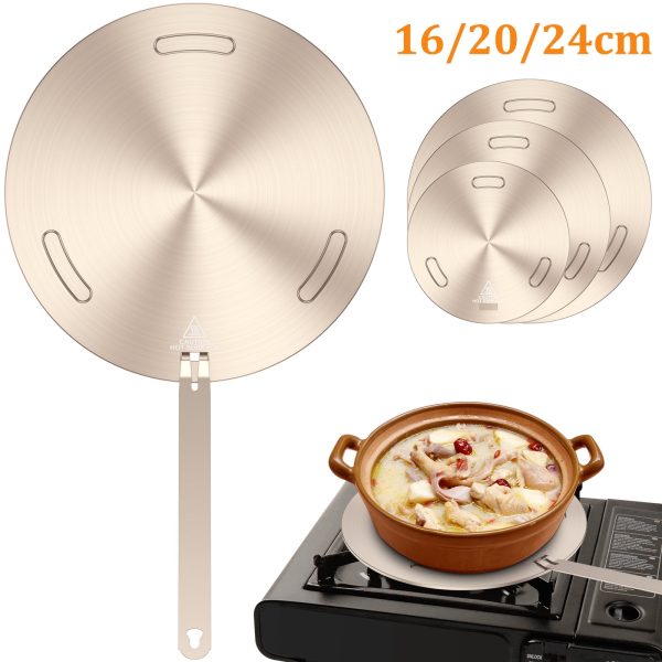 Jetcloudlive Heat Conduction Plate for Gas Stove Portable Heat Diffuser Plate with Removable Handle Stainless Steel Induction Adapter Plate Durable Induction Heat Diffuser Plate for Milk Coffee