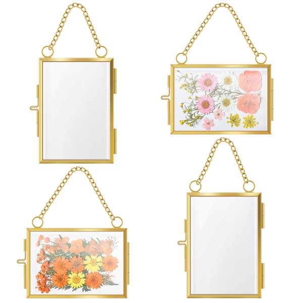 EUWBSSR 4Pcs Glass Pressed Flower Frames Hanging Flower Frames Beautiful Double Minimalist Clear Pressed Flower Frame for Home Wall Decor