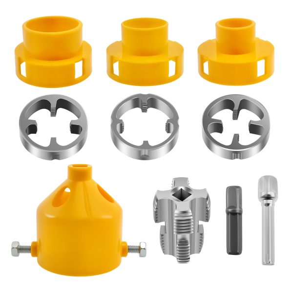 PVC Thread Maker Tool Efficient Pipe Threader Plumbing Tool Reusable Plastic Pipe Threader with 3 Dies Plumbing Round Die Water Pipe Threading Device for Electric Drill