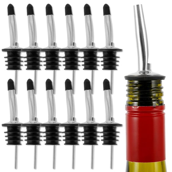 EUWBSSR 12Pcs Stainless Steel Pourers Speed Pourer Liquor Bottle Pourers Vinegar Tapered Stopper Spout Pouring Wine Glasses Oil Pourer Conical Wine Pourer With Dust-Proof Rubber Caps